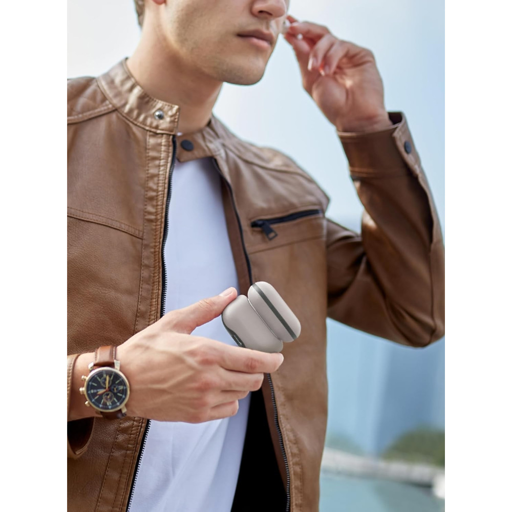 Uniq Lyden Duo Series - Premium Σκληρή Θήκη από Vegan Δέρμα με Λουράκι Χειρός - Apple AirPods Pro 2nd Gen - Ivory / Lichen Green (UNIQ-AIRPODSPRO2-LDSIVYLGRN)