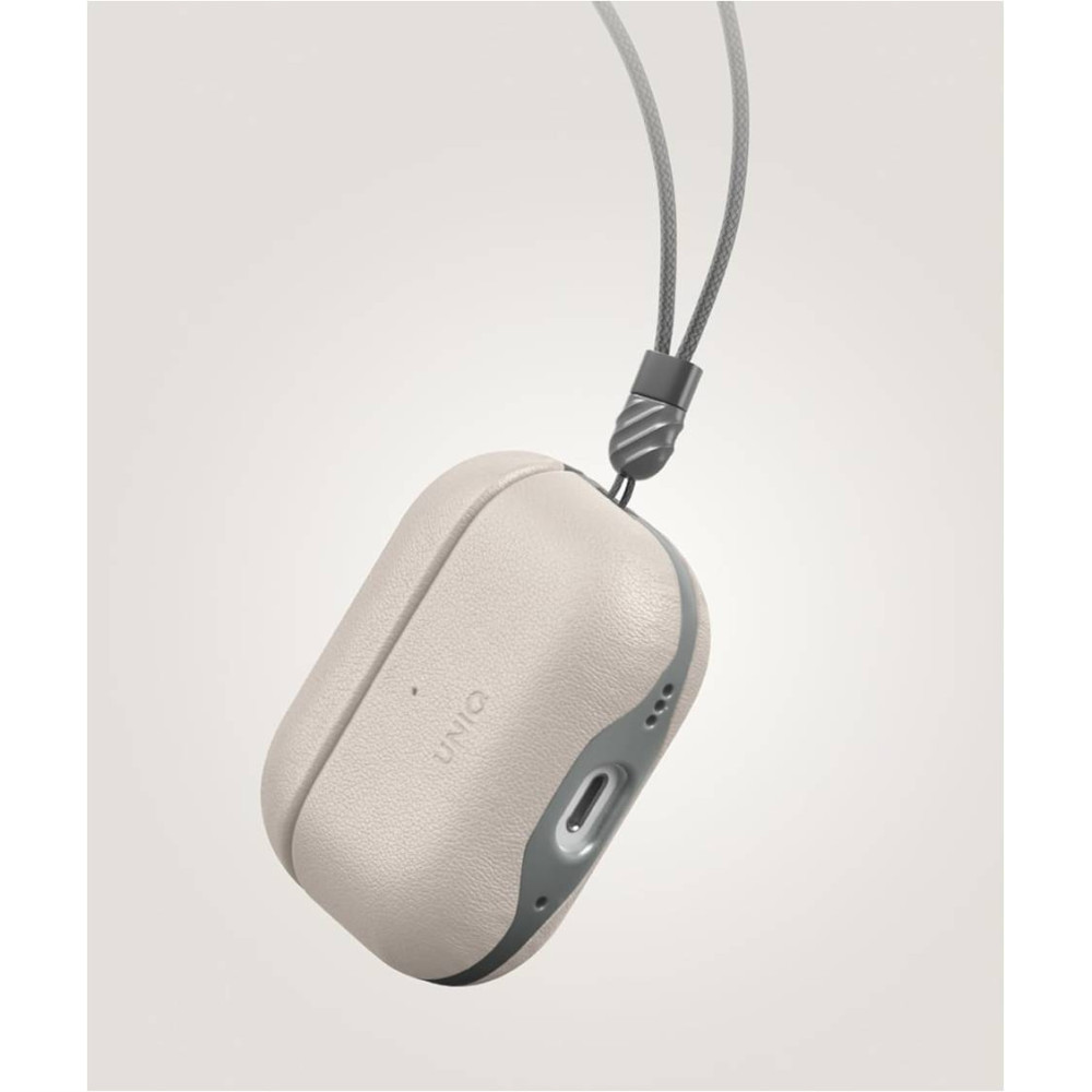 Uniq Lyden Duo Series - Premium Σκληρή Θήκη από Vegan Δέρμα με Λουράκι Χειρός - Apple AirPods Pro 2nd Gen - Ivory / Lichen Green (UNIQ-AIRPODSPRO2-LDSIVYLGRN)