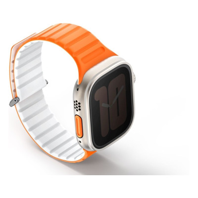 Λουράκι Apple Watch Ultra/SE/11/10/9/8/7/6/5/4 (49/46/45/44mm) - Uniq Revix Evo Αναστρέψιμο Μαγνητικό από Premium Σιλικόνη - Amber Orange / White (UNIQ-49MM-REVEAORGWHT)