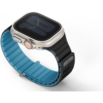 Λουράκι Apple Watch Ultra/SE/11/10/9/8/7/6/5/4 (49/46/45/44mm) - Uniq Revix Evo Αναστρέψιμο Μαγνητικό από Premium Σιλικόνη - Pacific Blue / Black (UNIQ-49MM-REVEPCBLUBLK)