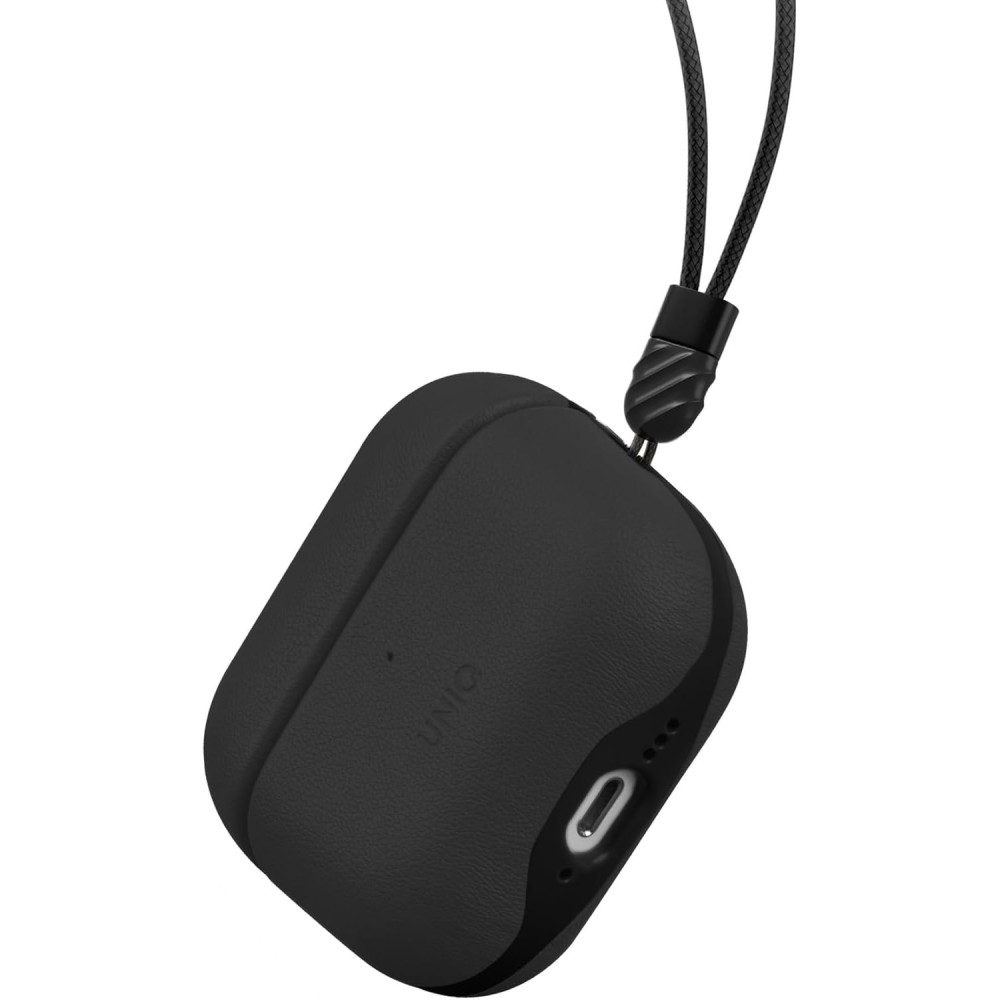Θήκη AirPods 4th Gen Uniq Lyden Duo Series Premium Σκληρή από Vegan Δέρμα με Λουράκι Χειρός - Black (UNIQ-AIRPODS(2024)-LYDBLK)