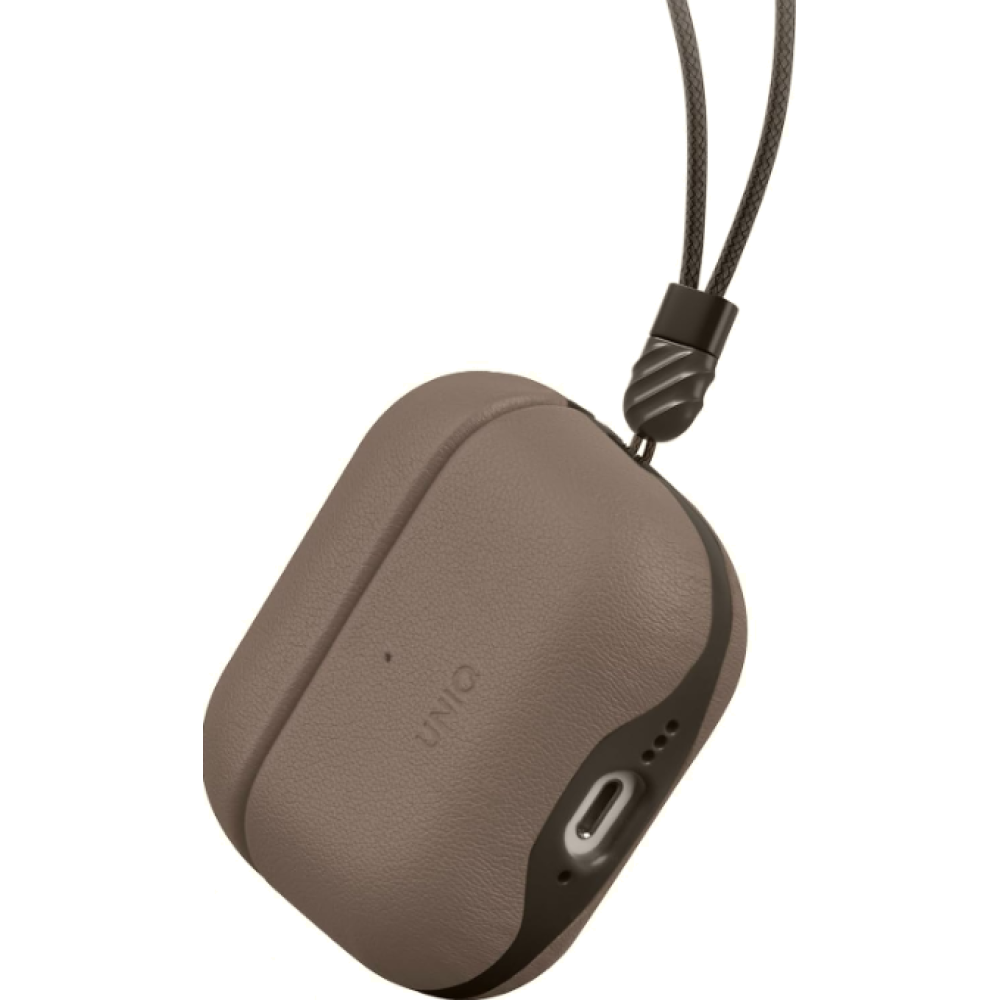 Θήκη AirPods 4th Gen Uniq Lyden Duo Series Premium Σκληρή από Vegan Δέρμα με Λουράκι Χειρός - Flint / Grey (UNIQ-AIRPODS(2024)-LYDGRY)