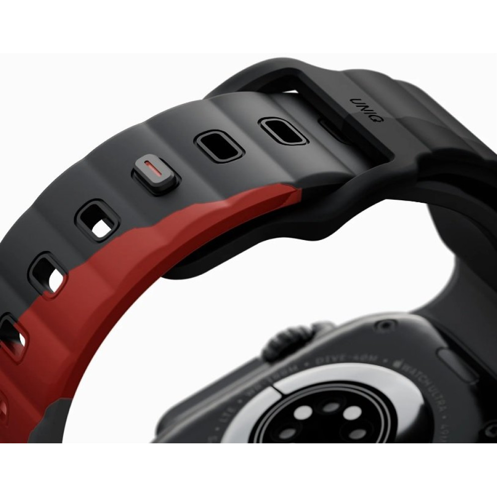 Λουράκι Apple Watch Ultra/SE/11/10/9/8/7/6/5/4 (49/46/45/44mm) Uniq Stride Designer Edition Ανθεκτικό Αδιάβροχο από Premium Καουτσούκ FKM - Charcoal / Rosso Red (UNIQ-49MM-STRDECHRRD)