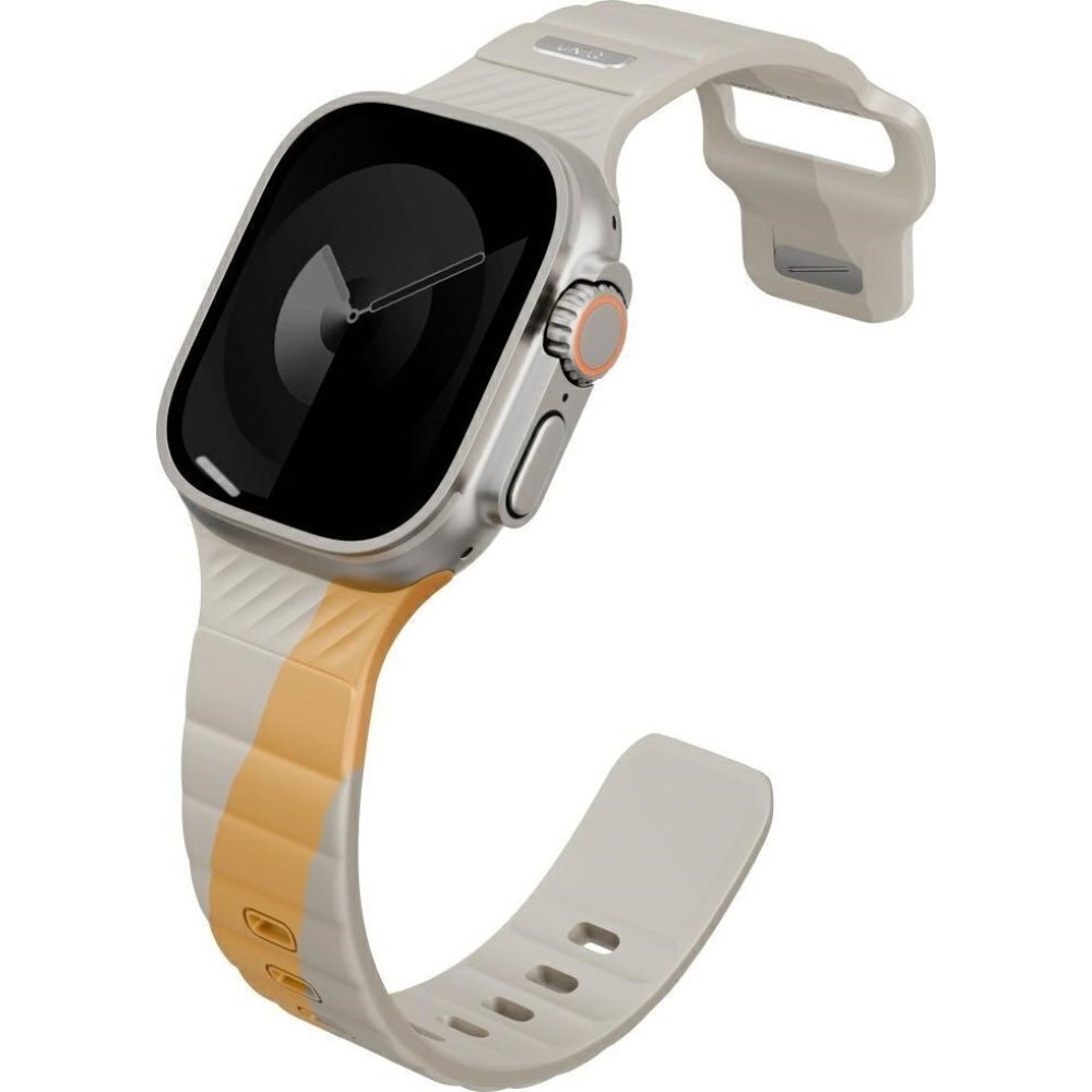 Λουράκι Apple Watch Ultra/SE/11/10/9/8/7/6/5/4 (49/46/45/44mm) Uniq Stride Designer Edition Ανθεκτικό Αδιάβροχο από Premium Καουτσούκ FKM - Beige / Canary Yellow (UNIQ-49MM-STRDEBEGCYEL)