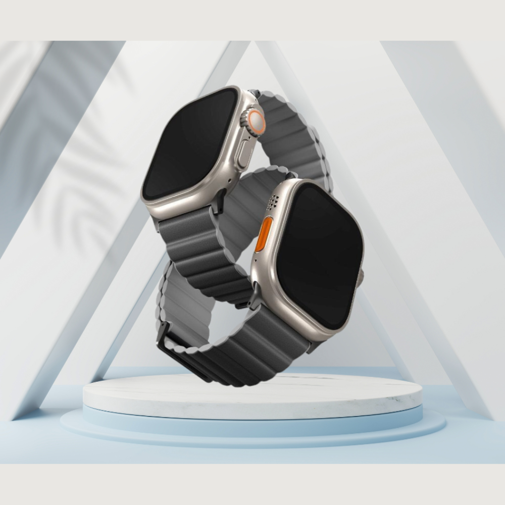 Λουράκι Apple Watch Ultra/SE/11/10/9/8/7/6/5/4 (49/46/45/44mm) Uniq Revix Premium Edition Αναστρέψιμο Μαγνητικό από Premium Σιλικόνη & Δέρμα - Charcoal / Ash Grey (UNIQ-45MM-REVPCHRAGRY)