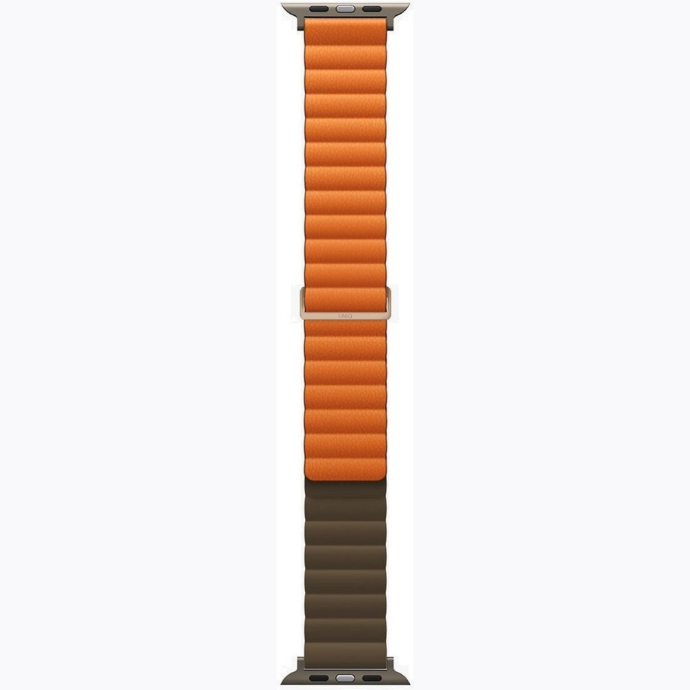 Λουράκι Apple Watch Ultra/SE/11/10/9/8/7/6/5/4 (49/46/45/44mm) Uniq Revix Premium Edition Αναστρέψιμο Μαγνητικό από Premium Σιλικόνη & Δέρμα - Saffron Orange / Khaki (UNIQ-45MM-REVPSORGKAK)