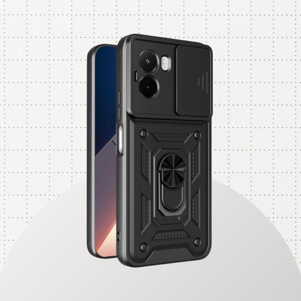 Θήκη Xiaomi Poco M7 4G Bodycell Armor Slide Ανθεκτική με Κάλυμμα για την Κάμερα & Μεταλλικό Ring Holder - Black (5206015084386)