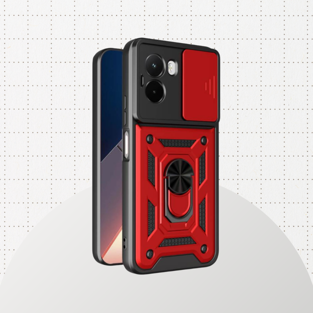 Θήκη Xiaomi Poco M7 4G Bodycell Armor Slide Ανθεκτική με Κάλυμμα για την Κάμερα & Μεταλλικό Ring Holder - Red (5206015084393)