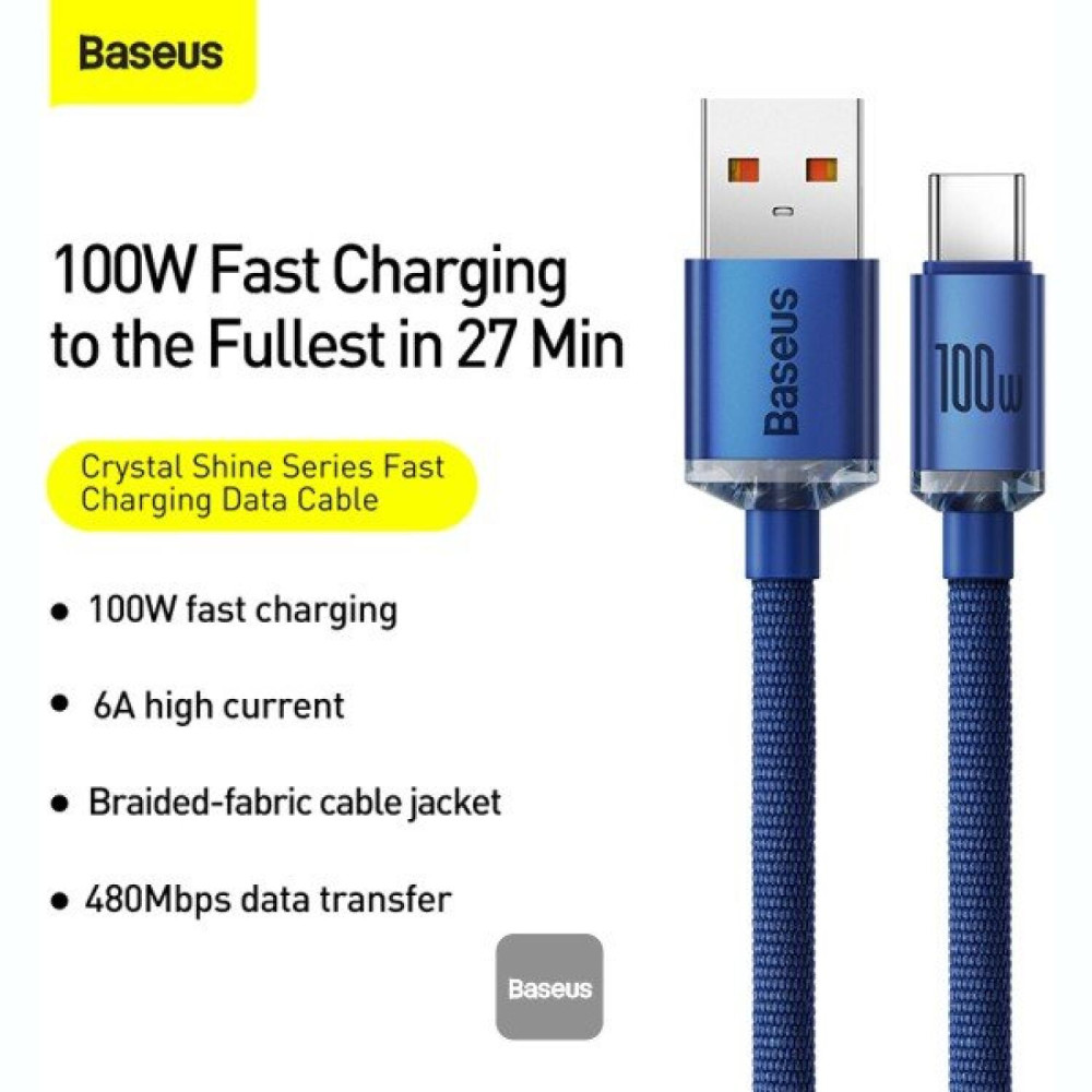 Καλώδιο Baseus Crystal Shine Series Φόρτισης και Μεταφοράς Δεδομένων USB-A σε Type-C 100W 120cm - Blue (CAJY000403)