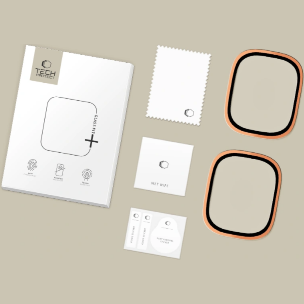 Tempered Glass Apple Watch Ultra 3 / Ultra 2 / Ultra 1 49mm Tech-Protect Glass Ring Αντιχαρακτικό Γυαλί Προστασίας Οθόνης με Μεταλλικό Πλαίσιο 2 Τεμάχια - Cosmic Orange (5906302335657)