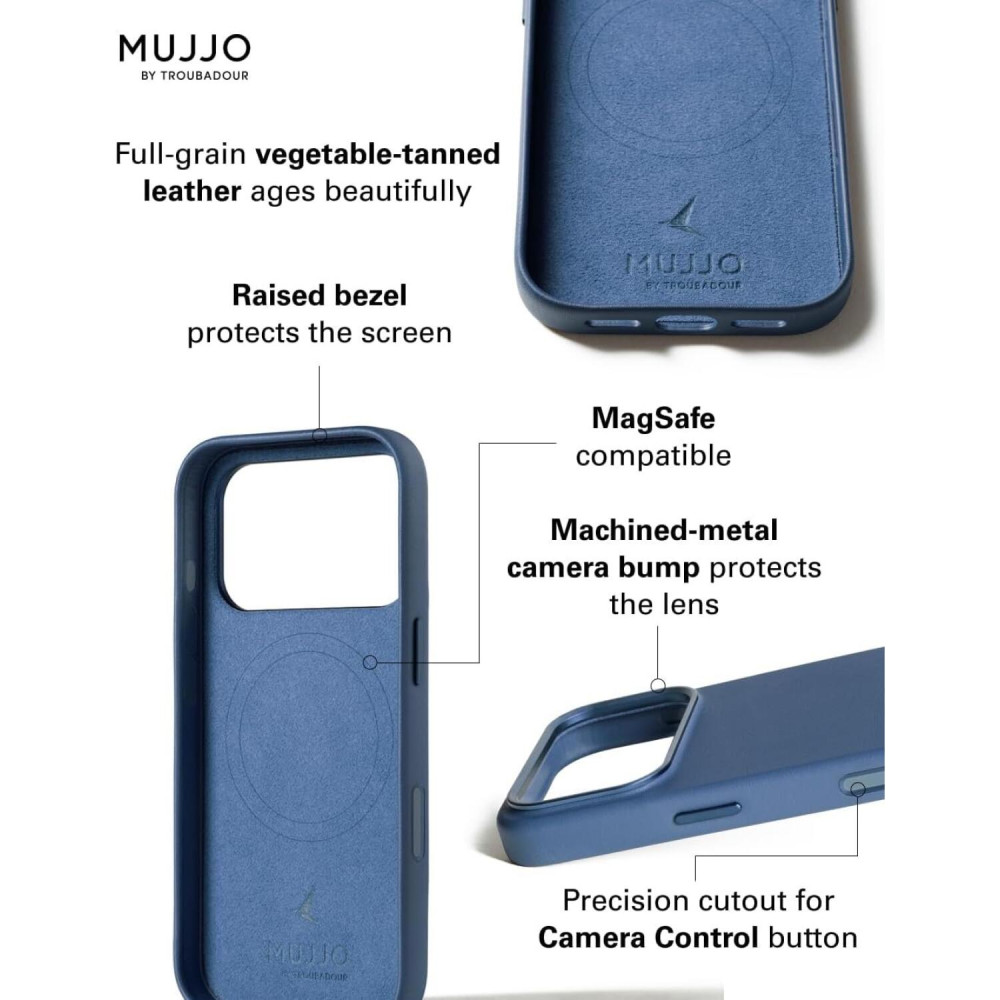 Θήκη iPhone 17 Pro MUJJO by Troubadour Full Leather Case Δερμάτινη με MagSafe - Monaco Blue (MUJJO-CL-061-BL)