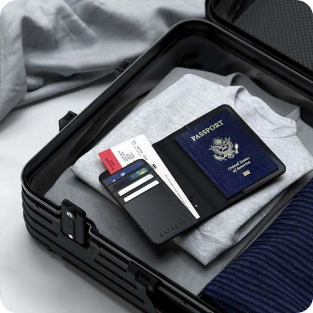 Θήκη Διαβατηρίου Satechi FindAll Passport Cover Επαναφορτιζόμενη Αντικλεπτική από Vegan Δέρμα με RFID & Συμβατότητα Apple Find My - Black (ST-VPCK)