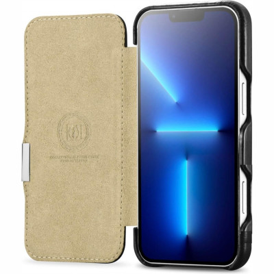 Θήκη iPhone 16 Pro iCarer Vintage Series Side-Open Flip Σκληρή Δερμάτινη με MagSafe - Black (WMI16240714-BK)