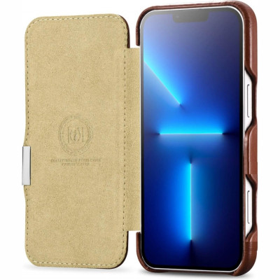 Θήκη iPhone 16 Pro iCarer Vintage Series Side-Open Flip Σκληρή Δερμάτινη με MagSafe - Retro Brown (WMI16240714-SN)