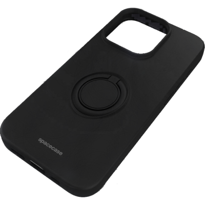 Θήκη iPhone 15 Pro Spacecase Silicone Ring Σιλικόνης με Μεταλλικό Μαγνητικό Ring Holder - Black (5905719103842)