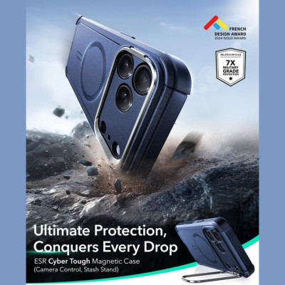 Θήκη iPhone 17 Pro Max ESR Cyber Tough Magnetic with Stash Stand Ανθεκτική με MagSafe / Kickstand & Κάλυμμα για Camera Control - Navy Blue (4894240283752)