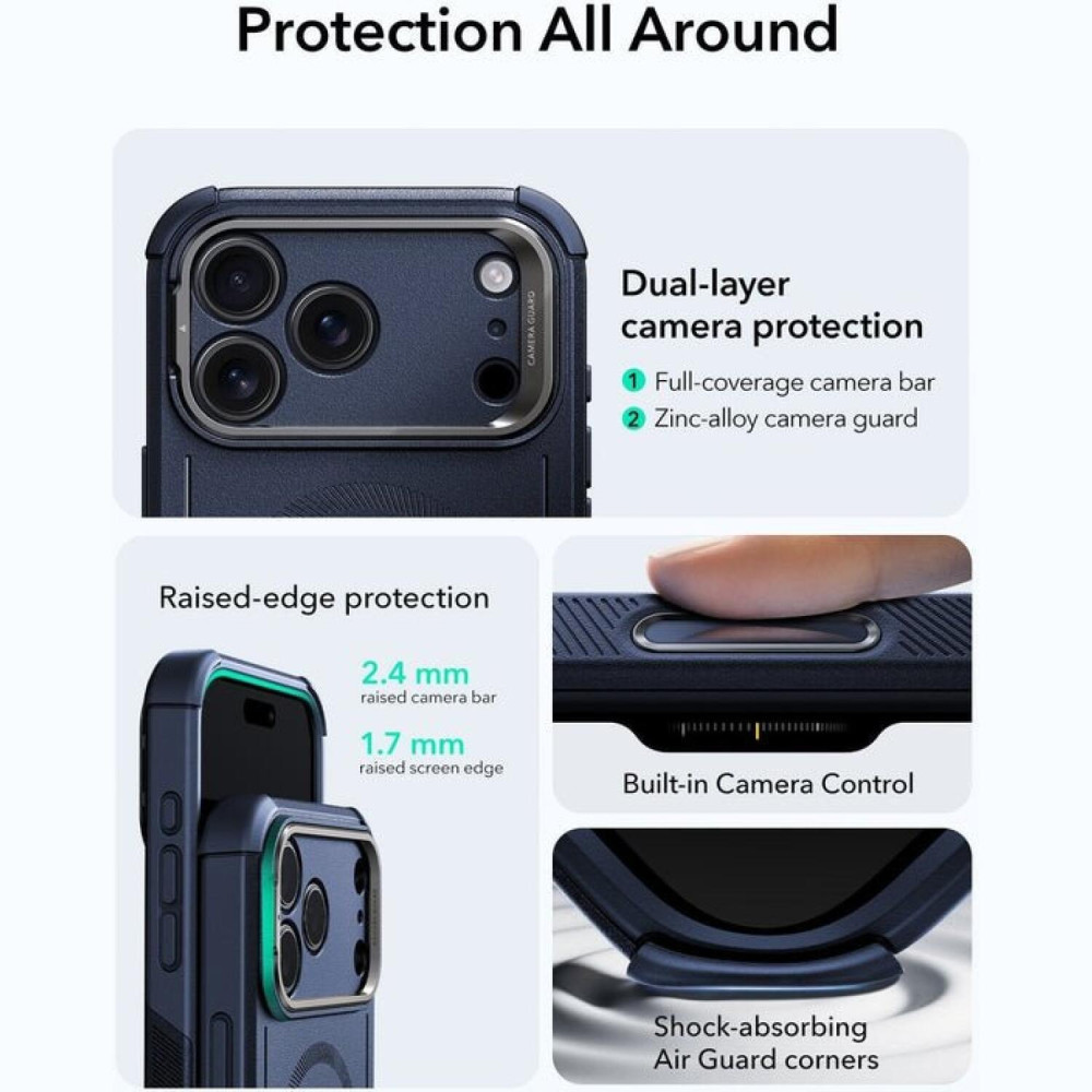 Θήκη iPhone 17 Pro Max ESR Cyber Tough Magnetic with Stash Stand Ανθεκτική με MagSafe / Kickstand & Κάλυμμα για Camera Control - Navy Blue (4894240283752)