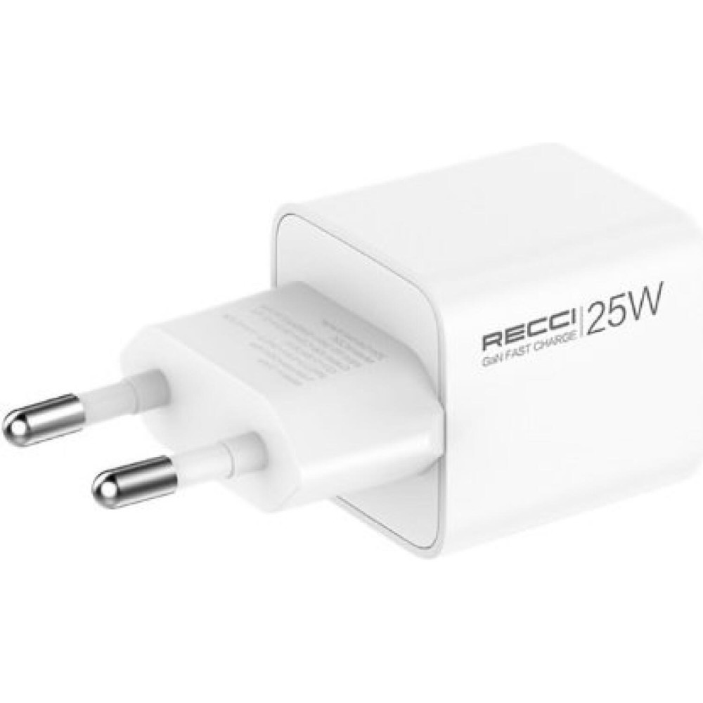 Φορτιστής Recci RC106E GaN Αντάπτορας με 1 x Type-C 25W & 1 x Καλώδιο Type-C σε Type-C 100cm - White (6955482532478)