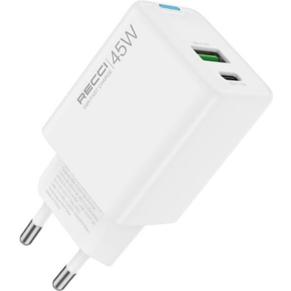 Φορτιστής Recci RC108E GaN Αντάπτορας με 1 x Type-C 45W / 1 x USB-A 18W & 1 x Καλώδιο Type-C σε Type-C 100cm - White (6955482532492)