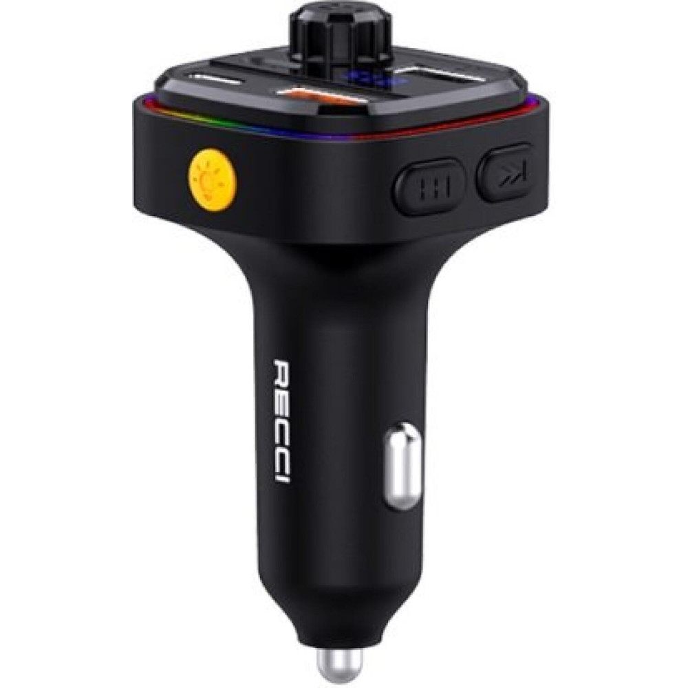 Φορτιστής Αυτοκινήτου Recci RQ08 με Bluetooth FM Transmitter / USB για Μουσική / RGB Φωτισμό & Θύρες 2 x USB-A / 1 x Type-C 15W - Black (6955482522363)