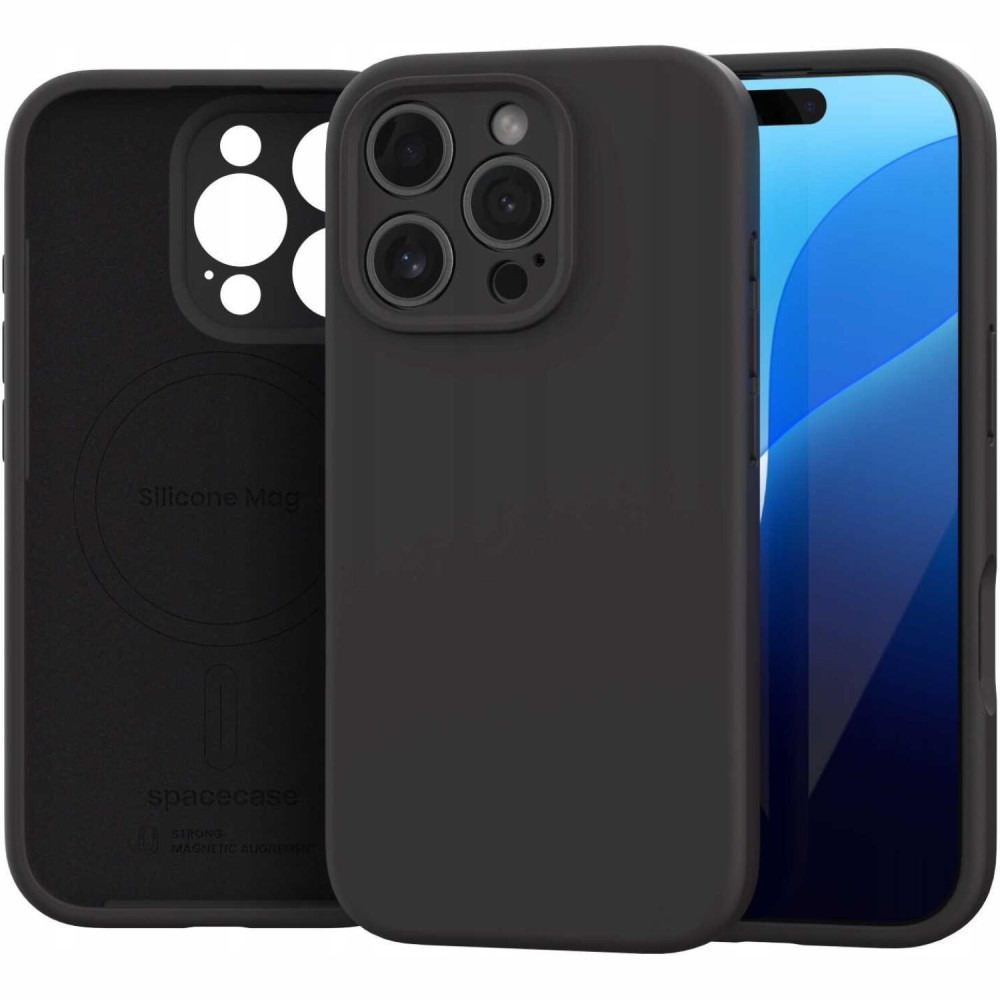 Θήκη iPhone 16 Pro Spacecase Silicone Mag Case Σιλικόνης με MagSafe - Black (5905719137915)