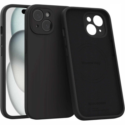 Θήκη iPhone 15 Spacecase Silicone Mag Case Σιλικόνης με MagSafe - Black (5905719137779)