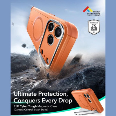 Θήκη iPhone 17 Pro Max ESR Cyber Tough Magnetic with Stash Stand Ανθεκτική με MagSafe / Kickstand & Κάλυμμα για Camera Control - Orange (4894240291733)