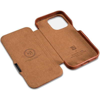 Θήκη iPhone 15 Pro iCarer Vintage Series Side-Open Flip Σκληρή Δερμάτινη με MagSafe - Retro Brown (WMI15230614-SN)
