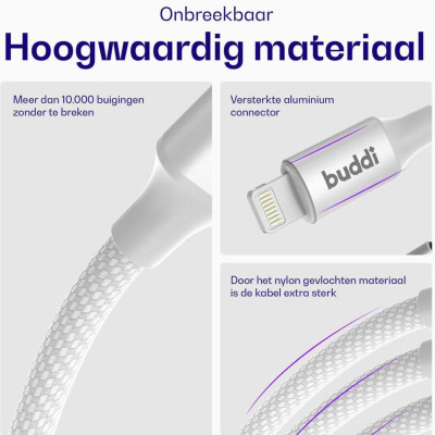 Καλώδιο Buddi Flex Φόρτισης & Μεταφοράς Δεδομένων Type-C σε Lightning 30cm 20W 5 Έτη Εγγύηση - White (8719246497407)