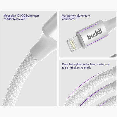Καλώδιο Buddi Flex Φόρτισης & Μεταφοράς Δεδομένων USB-A σε Lightning 300cm 12W 5 Έτη Εγγύηση - White (8719246497476)