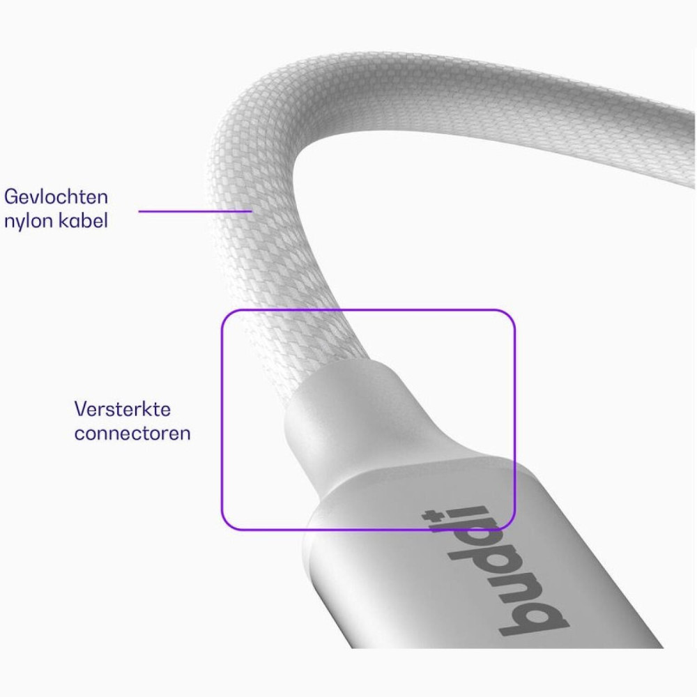 Καλώδιο Buddi Flex Φόρτισης & Μεταφοράς Δεδομένων Type-C σε Type-C 30cm 60W 5 Έτη Εγγύηση - White (8719246497360)