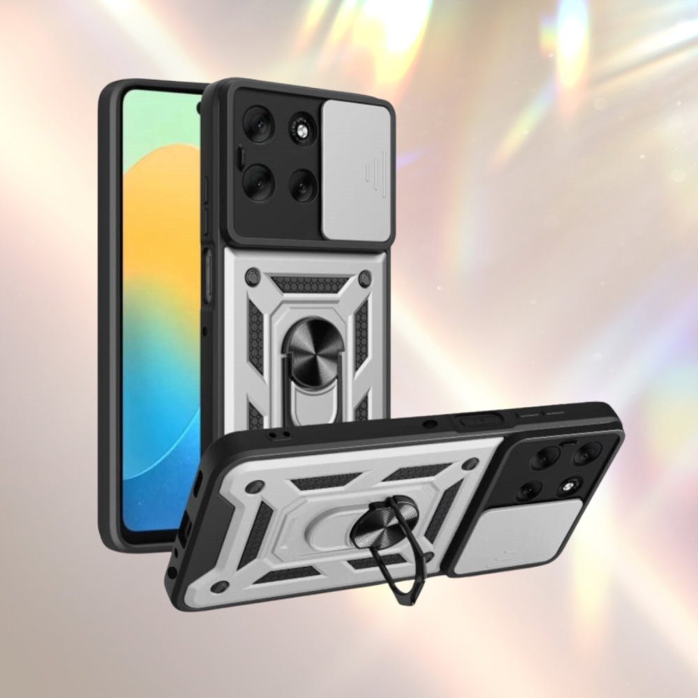 Θήκη Motorola Moto G56 Bodycell Armor Slide Ανθεκτική με Κάλυμμα για την Κάμερα & Μεταλλικό Ring Holder - Silver (5206015084850)