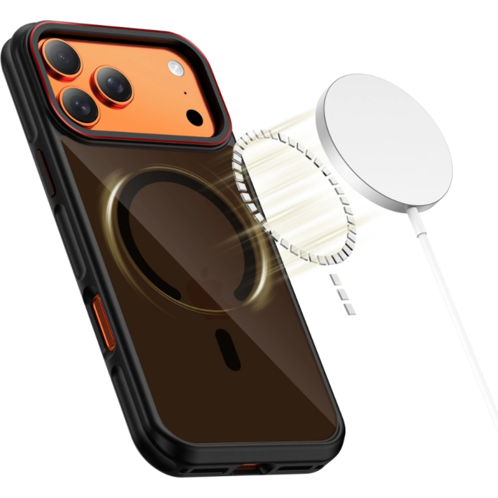 Θήκη iPhone 17 Pro Tech-Protect MagHybrid Ημιδιάφανη Σκληρή με MagSafe & TPU Bumper - Black / Red (5906302330430)