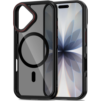 Θήκη iPhone 17 Tech-Protect MagHybrid Ημιδιάφανη Σκληρή με MagSafe & TPU Bumper - Black / Red (5906302330416)