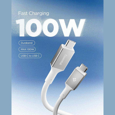 Καλώδιο Type-C Spigen Essential EB10010CC Φόρτισης 100W & Μεταφοράς Δεδομένων 5Gbps σε Type-C 100cm - White (ACA08774)