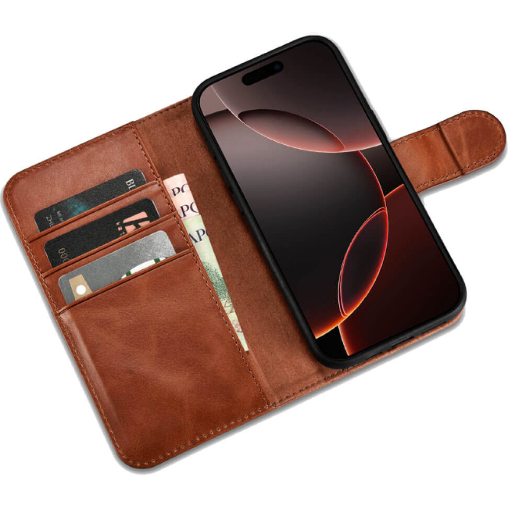 Θήκη iPhone 16 Pro iCarer Leather Detachable 2 in 1 Wallet Δερμάτινο Πορτοφόλι με RFID & MagSafe - Retro Brown (WMI16240720-SN)