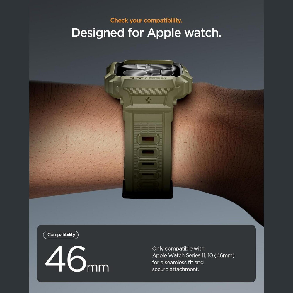 Θήκη Apple Watch 11 / 10 46mm Spigen Rugged Armor Pro 2 Unibody Σιλικόνης - Vintage Khaki (ACS10507)