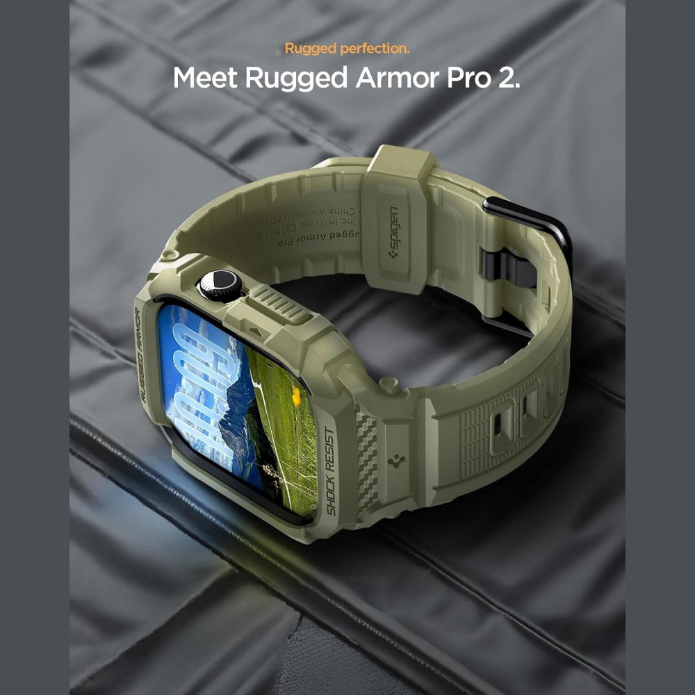 Θήκη Apple Watch 11 / 10 46mm Spigen Rugged Armor Pro 2 Unibody Σιλικόνης - Vintage Khaki (ACS10507)