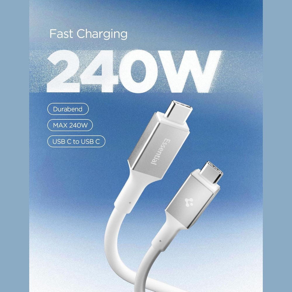 Καλώδιο Type-C Spigen Essential EB24012CC Φόρτισης 240W & Μεταφοράς Δεδομένων 8K 40Gbps σε Type-C 120cm - White (ACA08776)