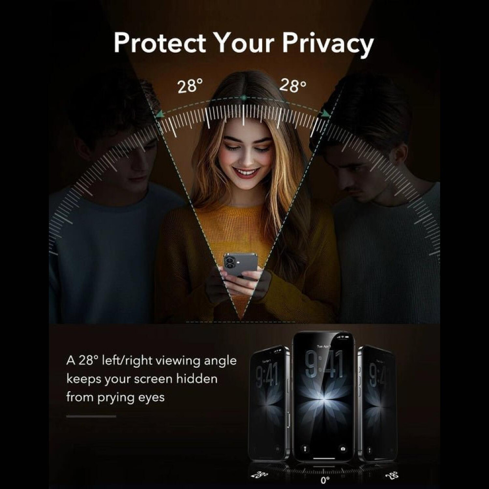 Tempered Glass iPhone 17 / 16 Pro ESR UltraFit Armorite Pro Corning Gorilla Glass Privacy Full Face Αντιχαρακτικό Γυαλί Προστασίας Απορρήτου Οθόνης 3 Τεμάχια - Black (4894240285619)