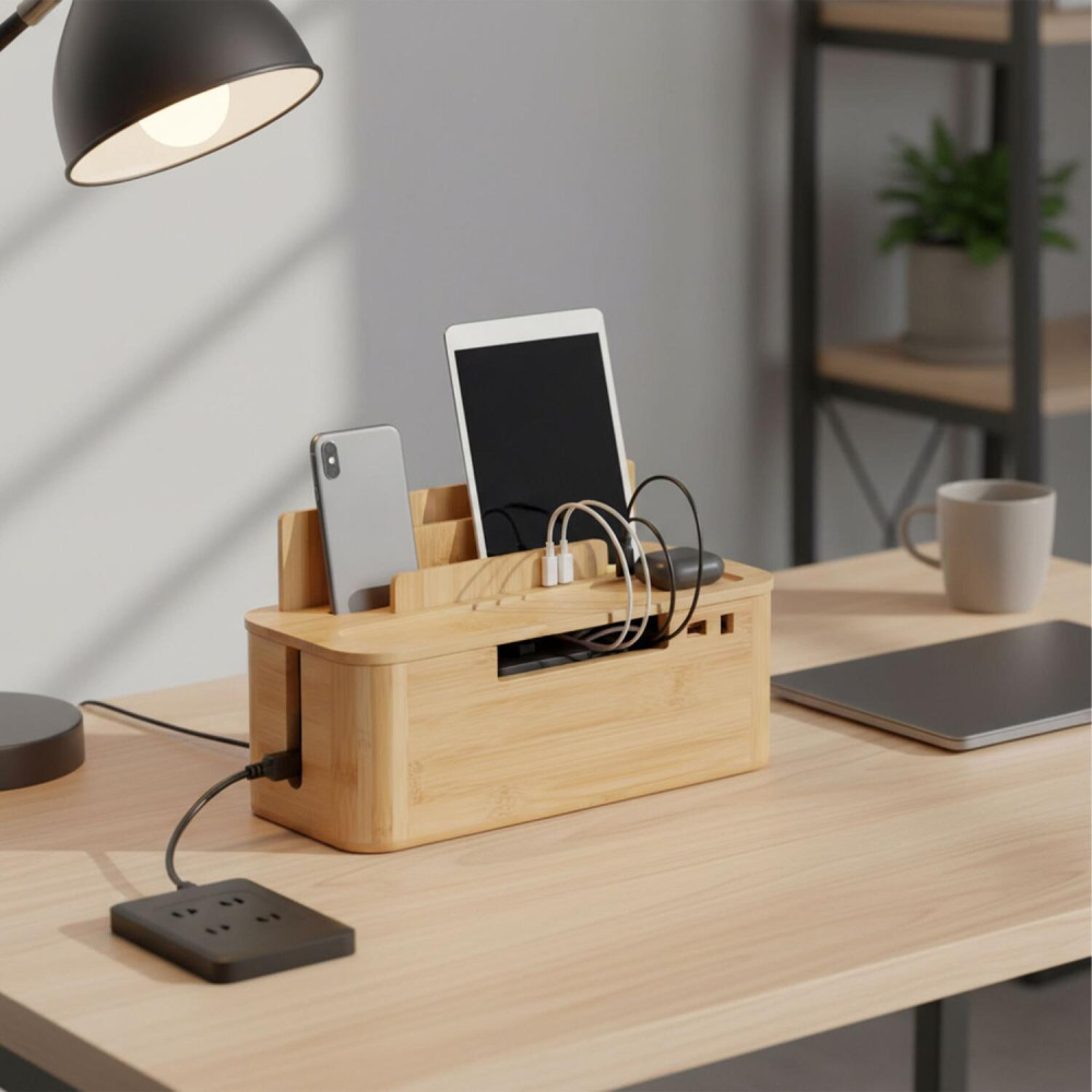 Κουτί Οργάνωσης Καλωδίων Relaxdays από Μπαμπού με Βάση για Tablets / Κινητά 16 x 30 x 13 cm - Natural (10052374)