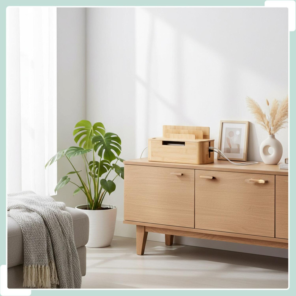 Κουτί Οργάνωσης Καλωδίων Relaxdays από Μπαμπού με Βάση για Tablets / Κινητά 16 x 30 x 13 cm - Natural (10052374)