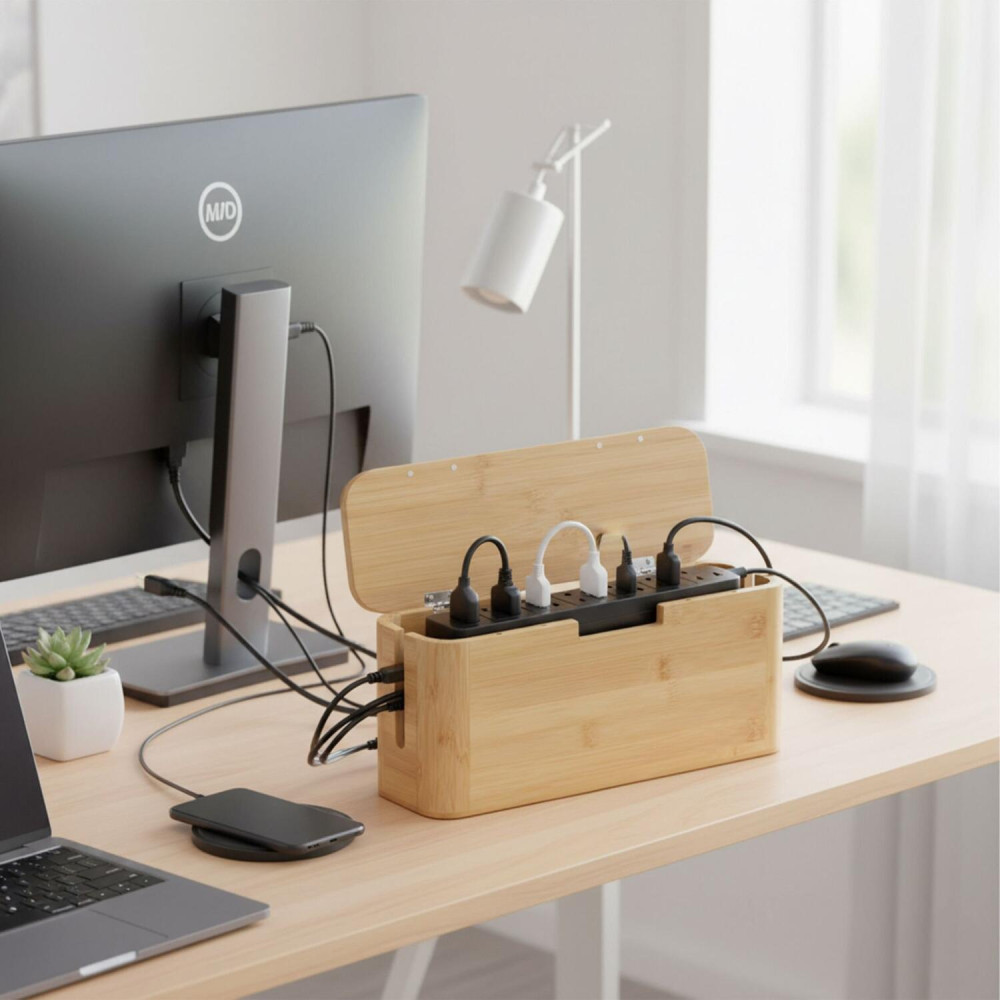 Κουτί Οργάνωσης Καλωδίων Relaxdays από Μπαμπού με Μαγνητικό Καπάκι 14.5 x 34 x 11 cm - Light Brown (10052398_126)