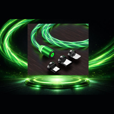 Καλώδιο Vivid LED Magnetic Cable Μαγνητικό Φόρτισης USB-A σε Type-C / Lightning / MicroUSB 100cm 2A - Green (LQM-20240521-4)