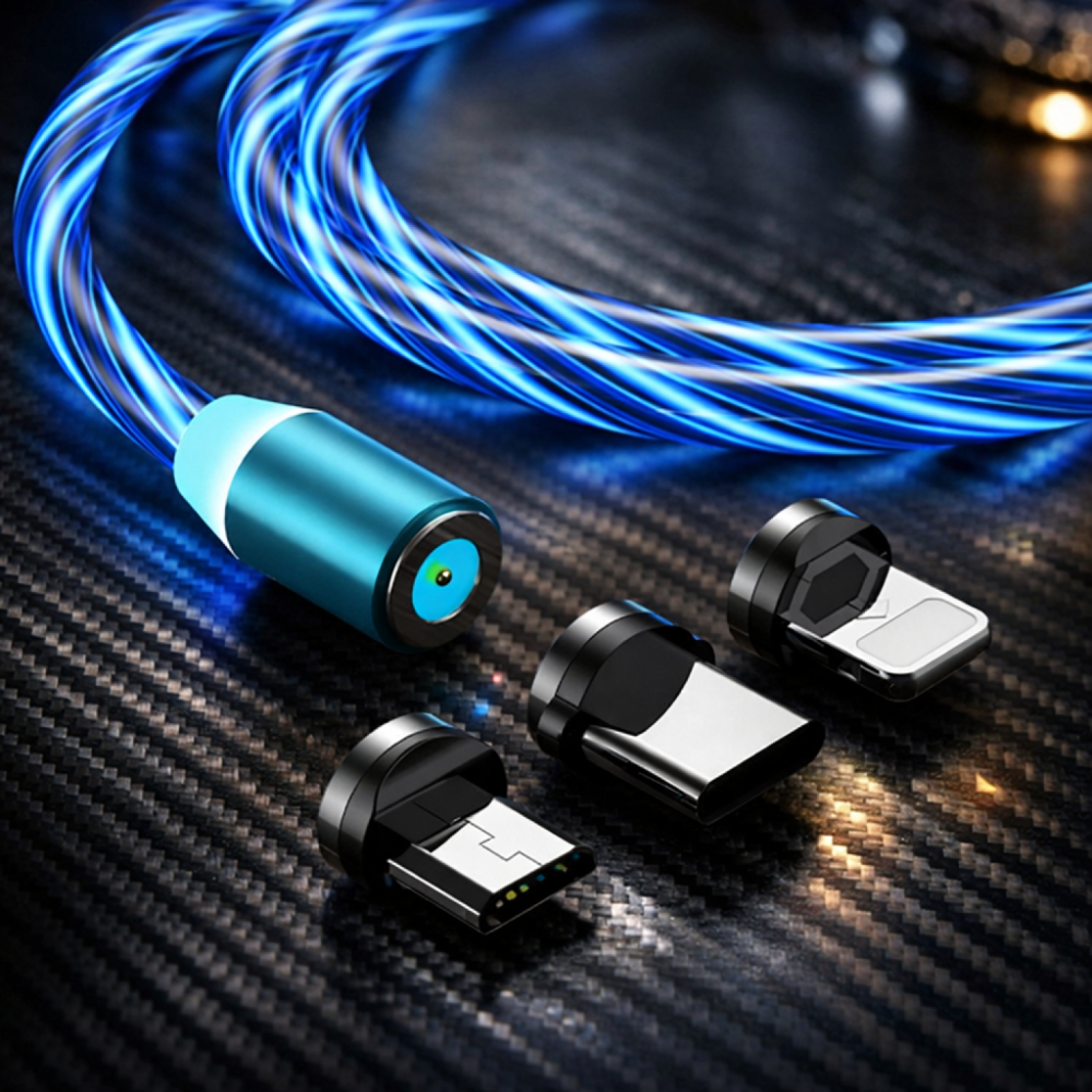 Καλώδιο Vivid LED Magnetic Cable Μαγνητικό Φόρτισης USB-A σε Type-C / Lightning / MicroUSB 100cm 2A - Blue (LQM-20240521-2)