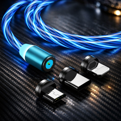 Καλώδιο Vivid LED Magnetic Cable Μαγνητικό Φόρτισης USB-A σε Type-C / Lightning / MicroUSB 100cm 2A - Blue (LQM-20240521-2)