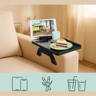 Δίσκος Σερβιρίσματος Relaxdays Sofa Armrest Tray για Μπράτσο Καναπέ από Μπαμπού με Βάση για Κινητό / Tablet - Black (10049529)