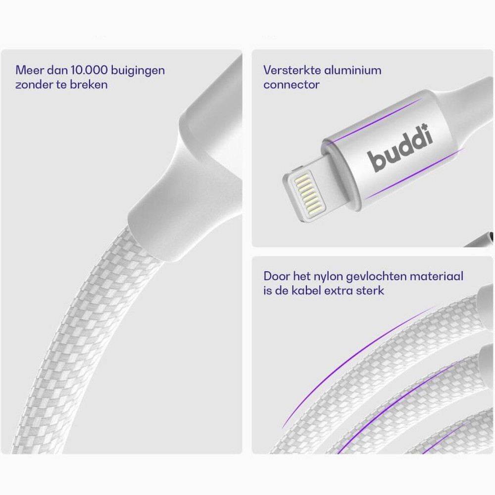 Καλώδιο Buddi Flex Φόρτισης & Μεταφοράς Δεδομένων Type-C σε Lightning 100cm 20W 5 Έτη Εγγύηση - White (8719246497414)