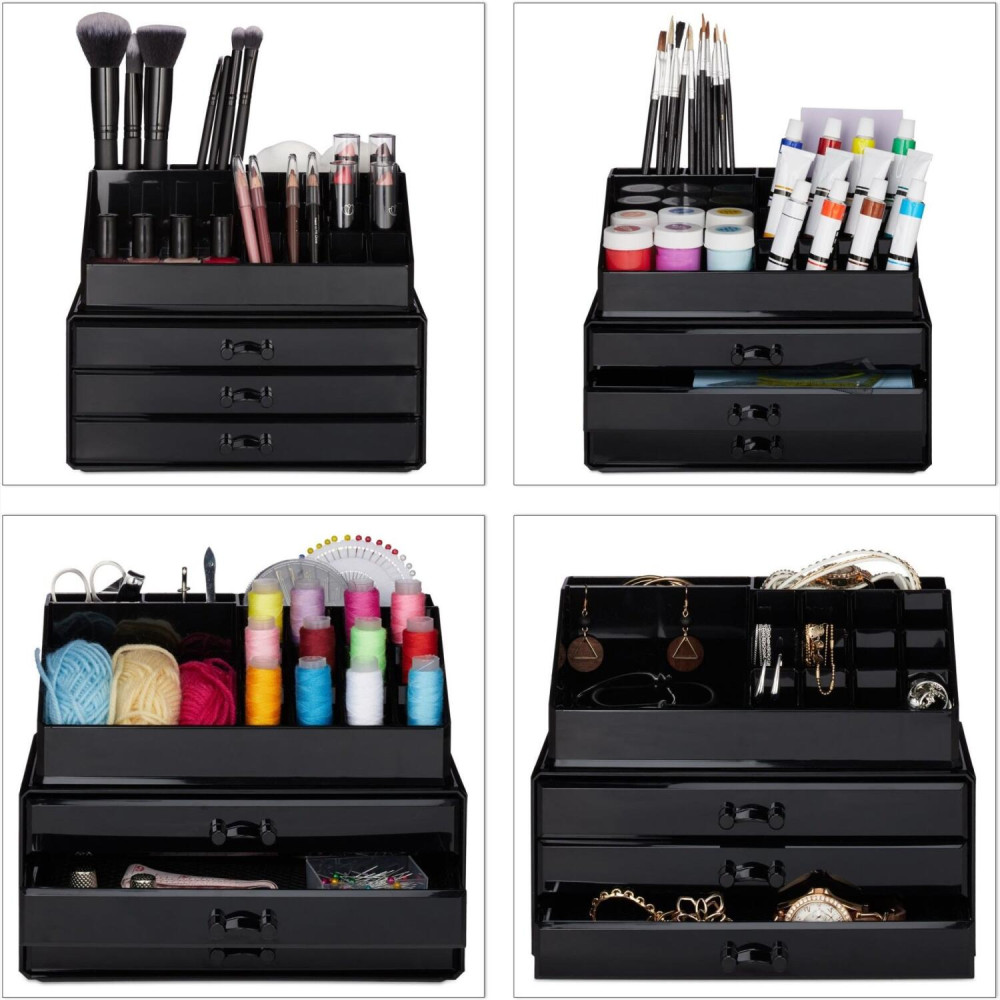 Θήκη Οργάνωσης Καλλυντικών Relaxdays Makeup Organiser και Μακιγιάζ με 3 Ράφια από Ακρυλικό - Black (10023137_46)