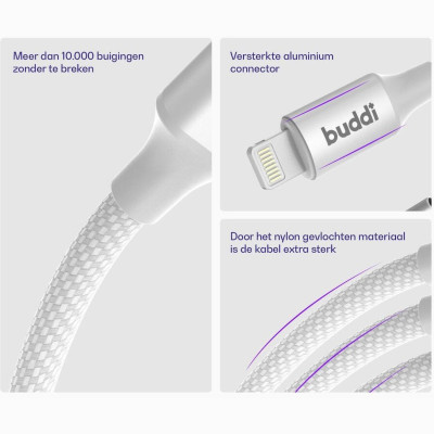 Καλώδιο Buddi Flex Φόρτισης & Μεταφοράς Δεδομένων USB-A σε Lightning 100cm 12W 5 Έτη Εγγύηση - White (8719246497452)